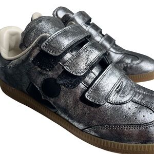 Isabel Marant Women’s Metallic Charcoal Silver Velcro Sneakers Beth Style